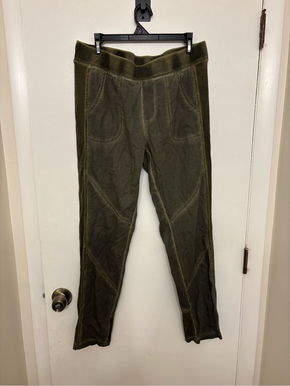 XCVI Cord Penny Legging Pants 1X Olive Pigment Wash Elastic Waist Seamed
